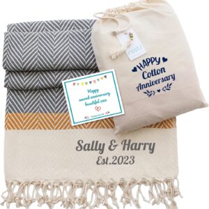 2nd Anniversary personalised cotton hand made blanket/throw