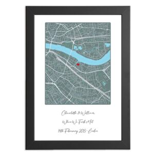 Our first date map print 1st wedding anniversary gift