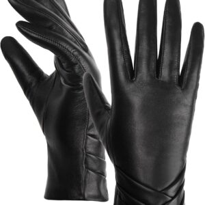 GSG black sheepskin leather touchscreen gloves for her