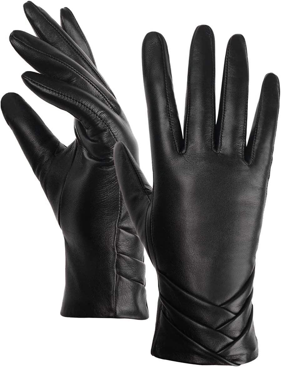 GSG black sheepskin leather touchscreen gloves for her