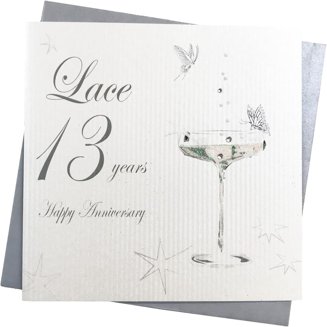 White Cotton Cards handmade 13th lace anniversary card