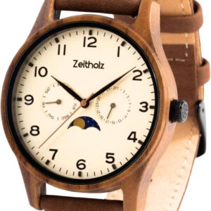 Zeitholz Klitten wooden watch with brown leather strap