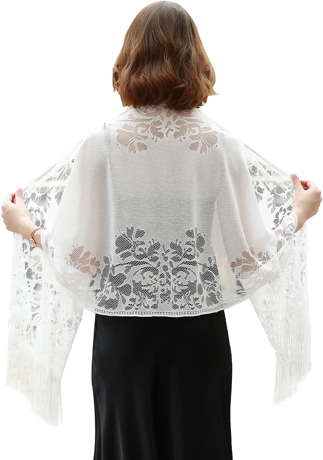 RIIQIICHY white floral lace pashmina shawl