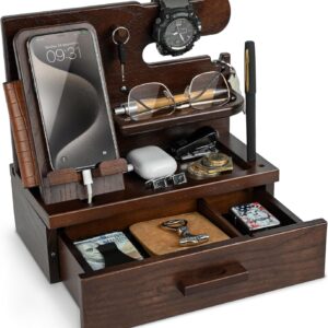 Teslyar wooden bedside organiser with drawer – Choco