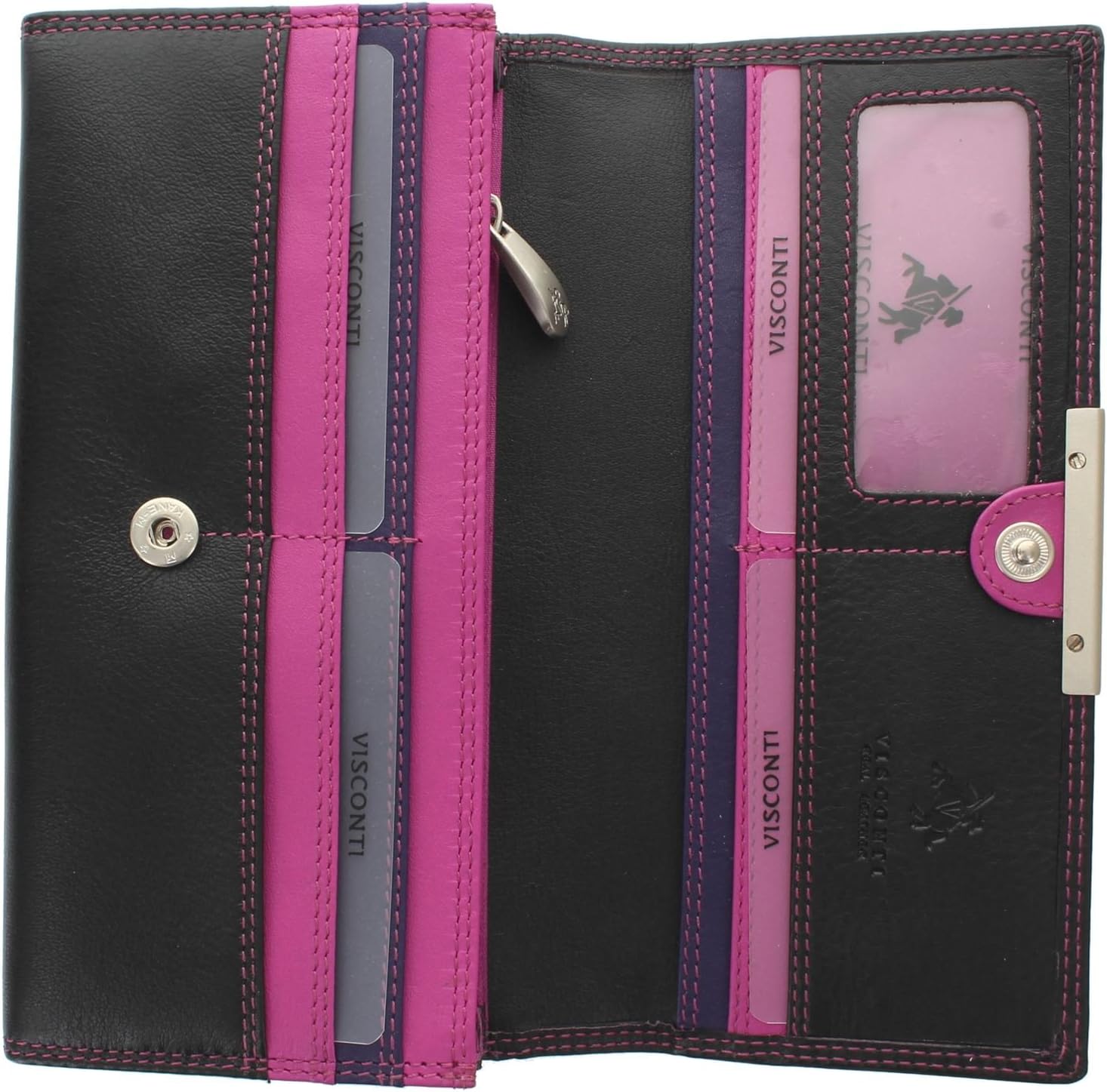 VISCONTI Rio black leather purse with berry lining
