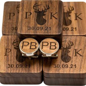 Kenon personalised walnut cufflinks with wooden gift box