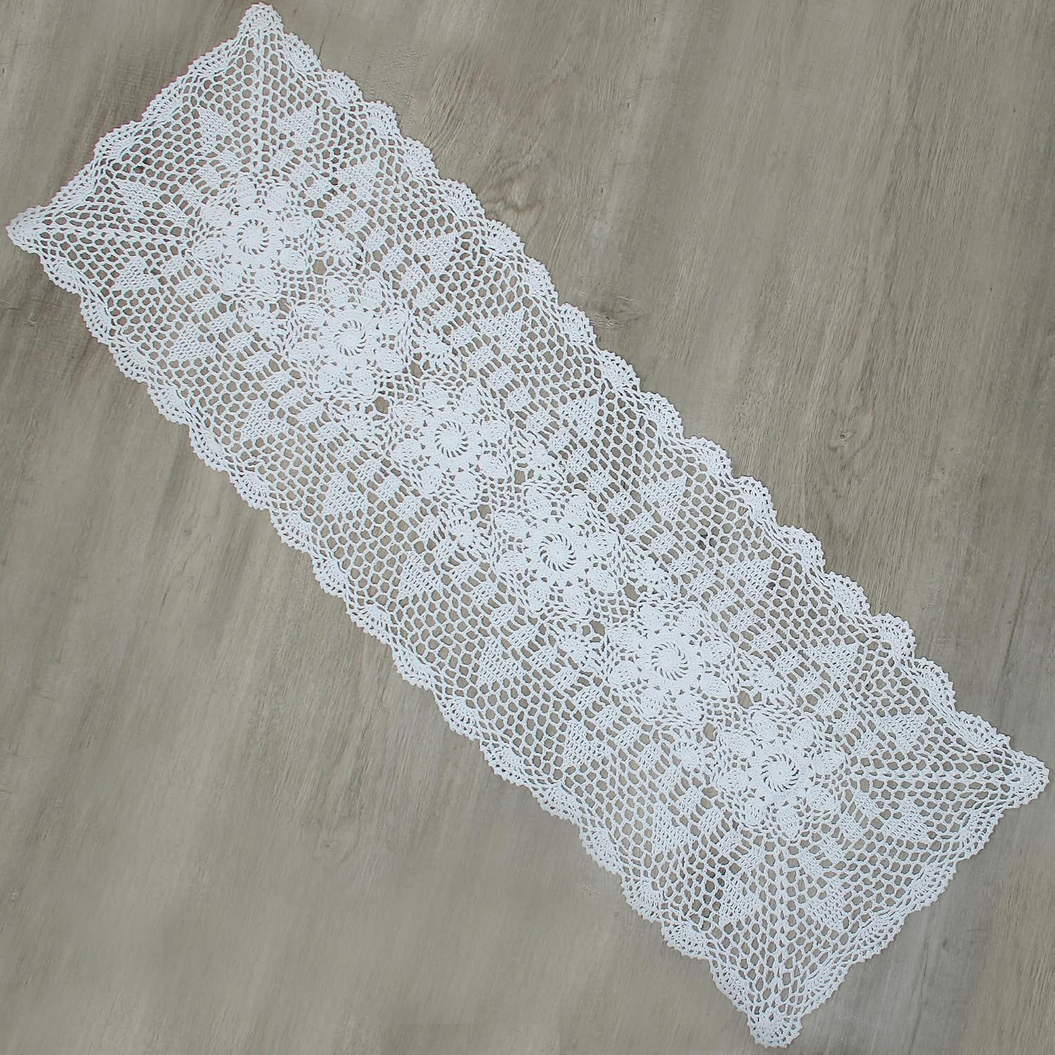 kilofly handmade white crochet lace table runner