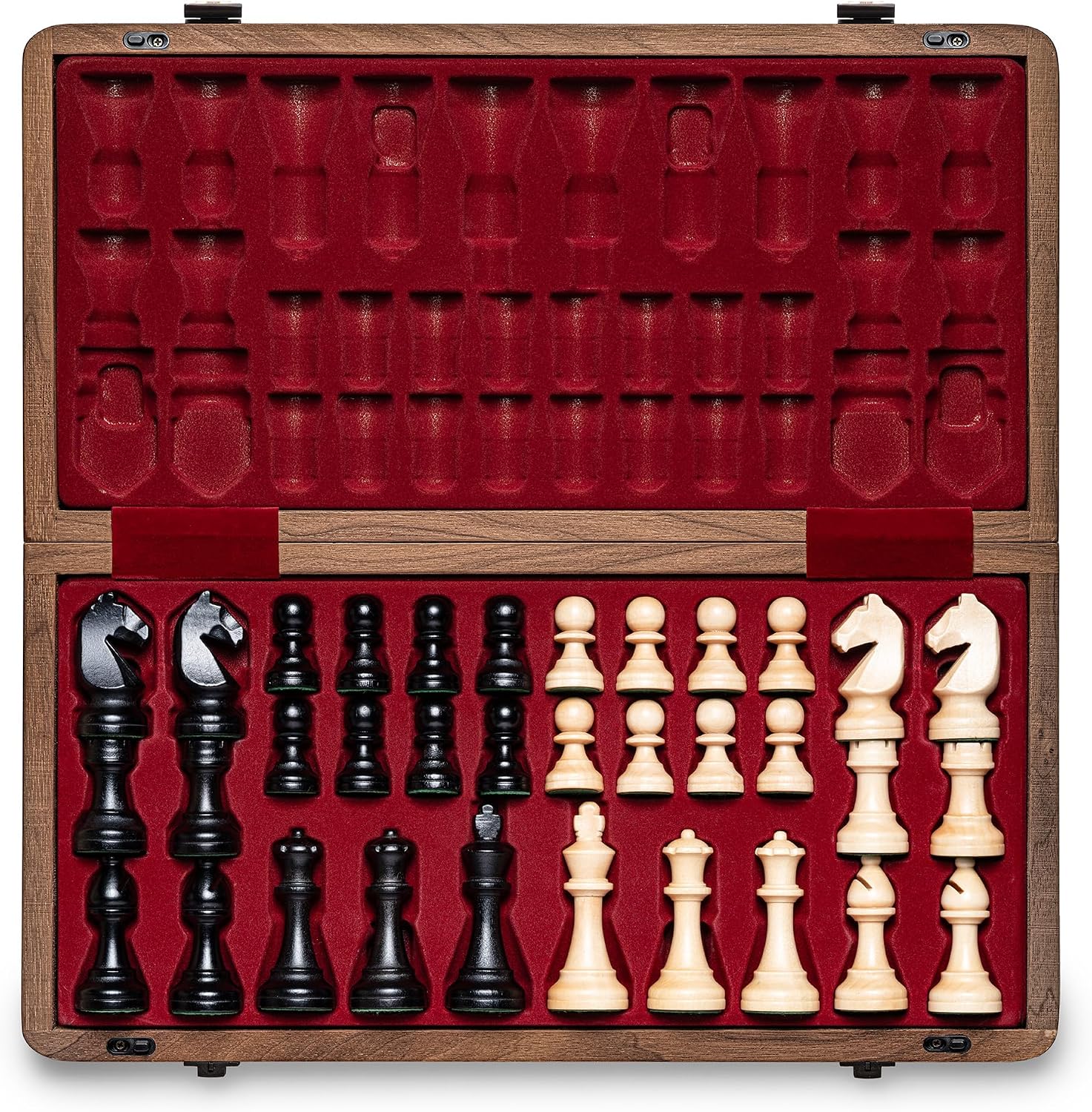 A&A natural walnut folding chess set – 15 inch